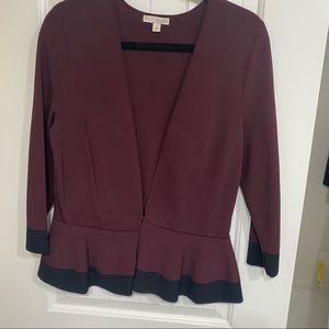 Eva mendes peplum cardigan/blazer- maroon/black trim -like new